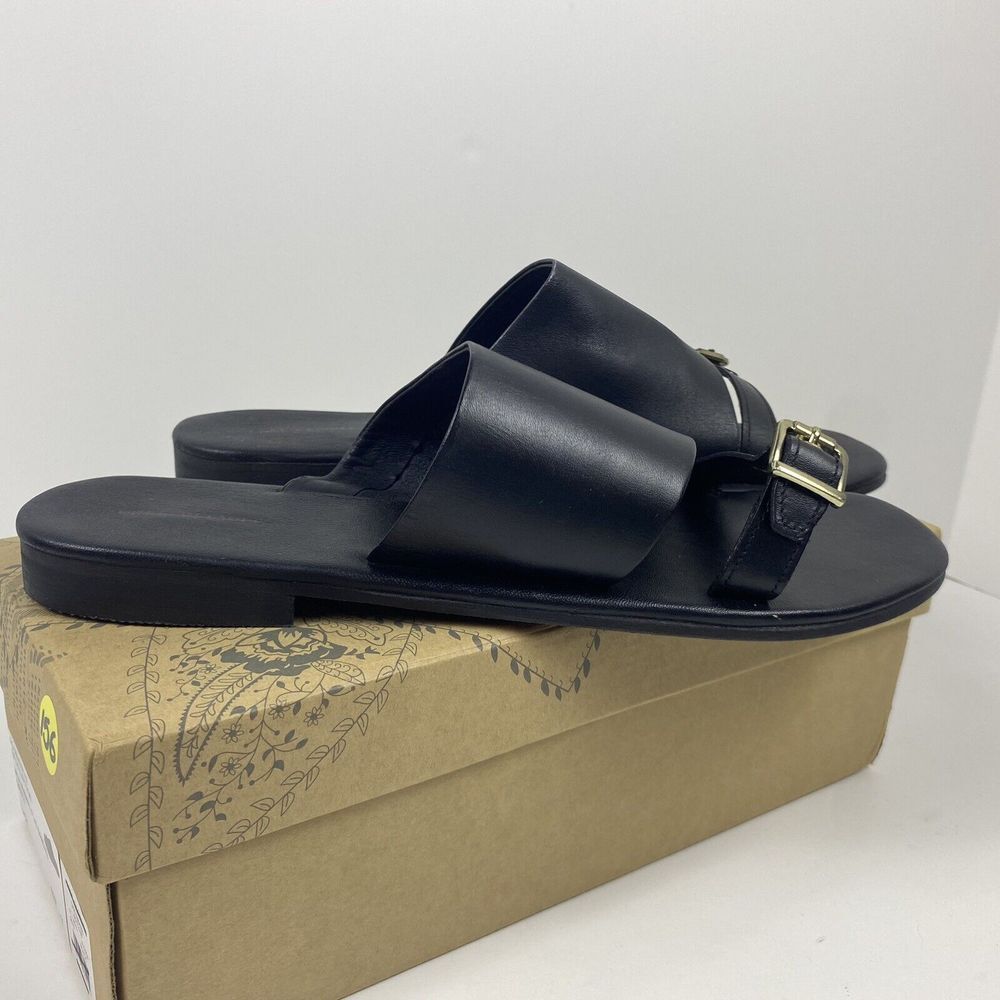 New Free People Women's Size 11 Mila Flats Sandal Slides Black Minimalist Boho